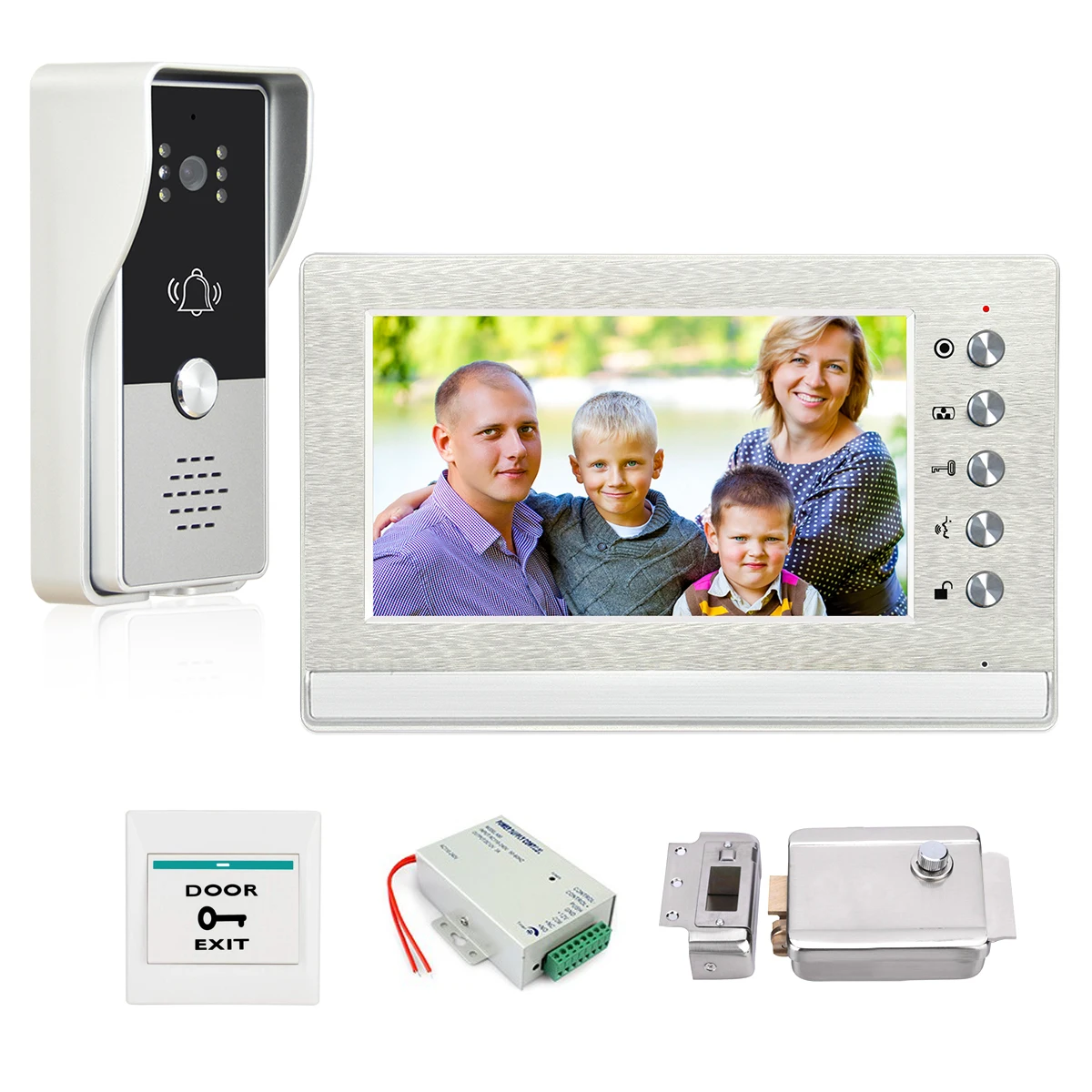 7 Inch Video Intercom Kits for Villa Home Security + Electric Lock+ Power Supply+ Door Exit + Wired Video Door Phone System