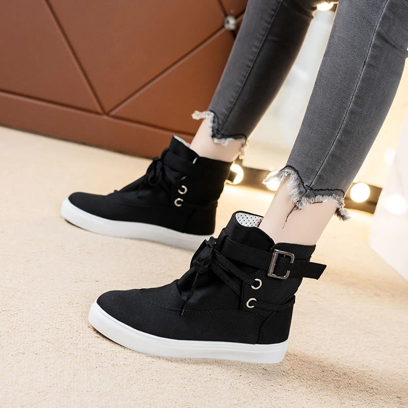 

Демисезонные холщовые туфли с высоким верхом и круглым носком, украшенные ремешком и пряжкой спереди, на шнуровке, дышащая женская обувь 2021