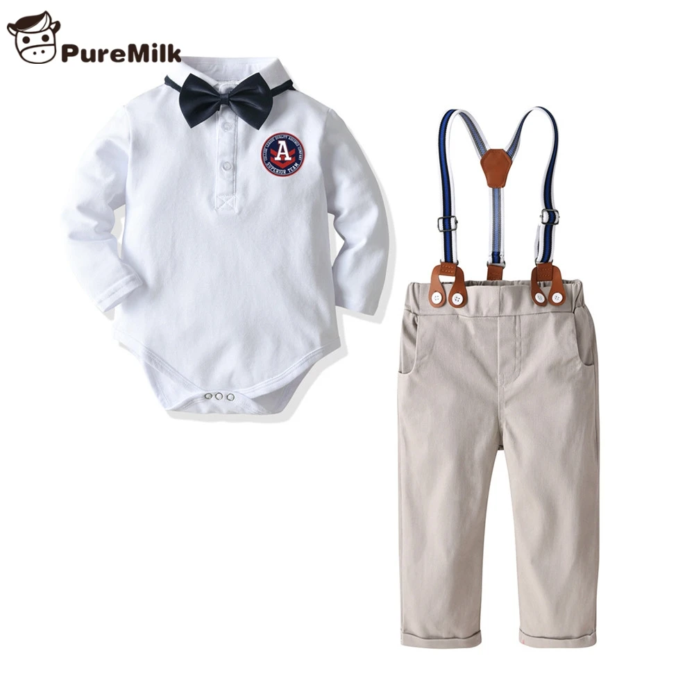 PureMilk/Детский комбинезон с подтяжками брюки белый топ бабочкой комплект одежды