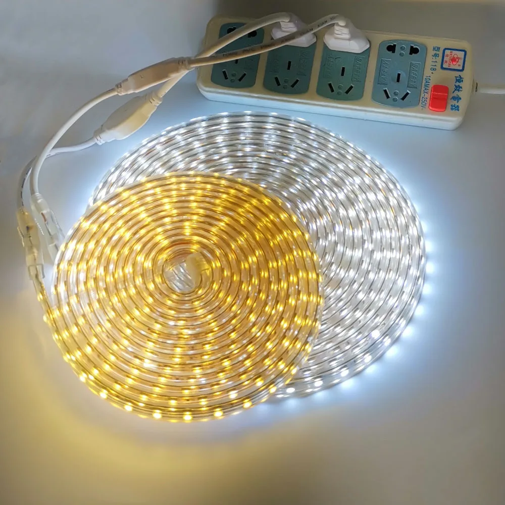 SMD 5050 AC 220 V Светодиодные ленты белый открытый Водонепроницаемый светильник 5 м 10 20