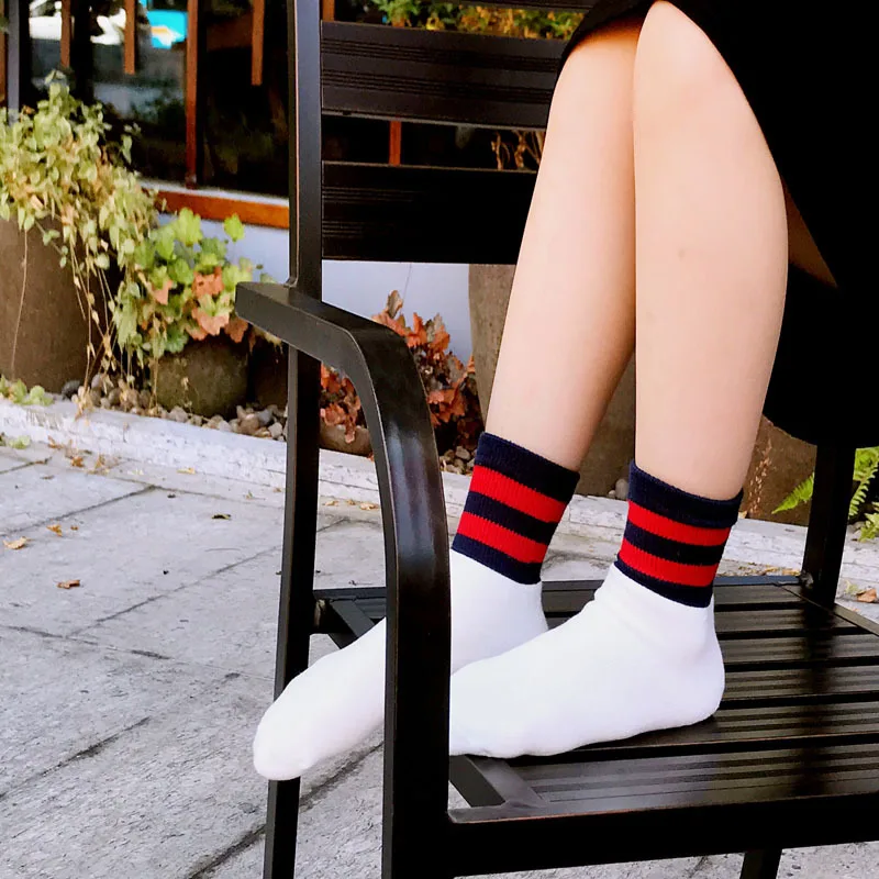Woman Solid Striped Cotton Socks Girls Stripes White Sport Socks Warm Winter Short Sock Grey Ankle Socks Crew Socks 5 Pairs/ lot