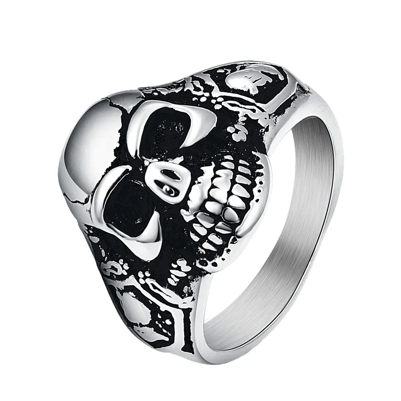Silver Нержавеющая сталь кольцо с черепом, черный полированный Скелет кольцо для Мужские, женские в стиле хип-хоп Байкер Кольца Ювелирные изделия Прямая поставка - Цвет основного камня: Silver