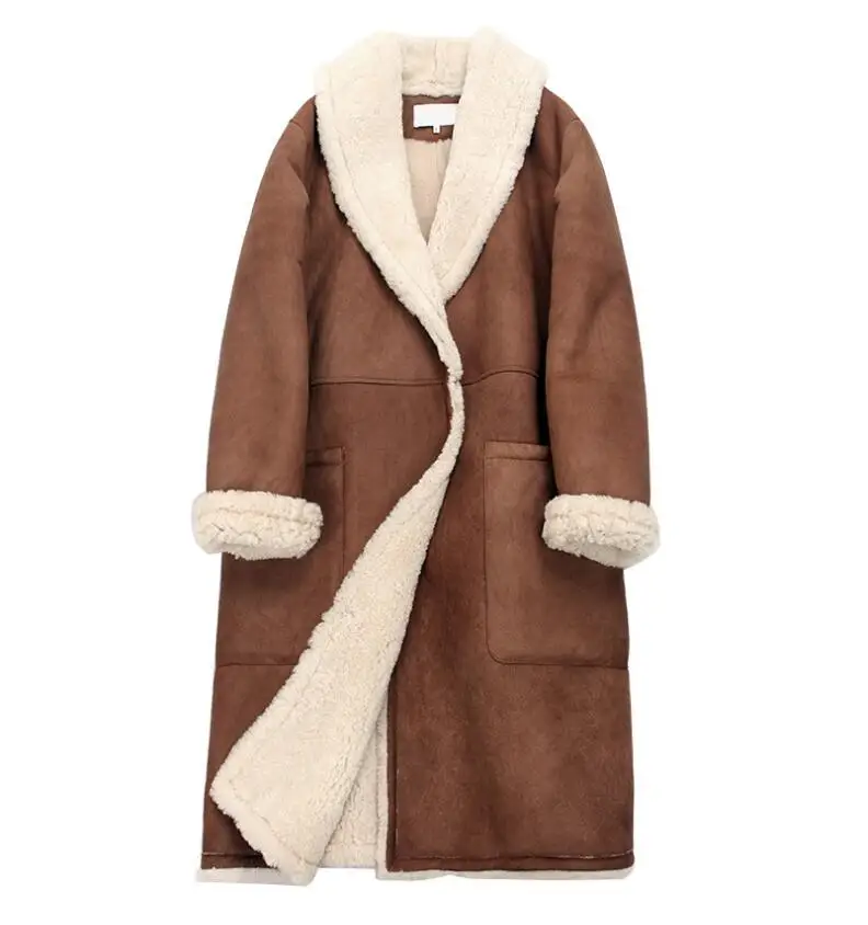 Женское пальто из овечьей замши длинное 100% шерсти уличная теплая парка меховое |