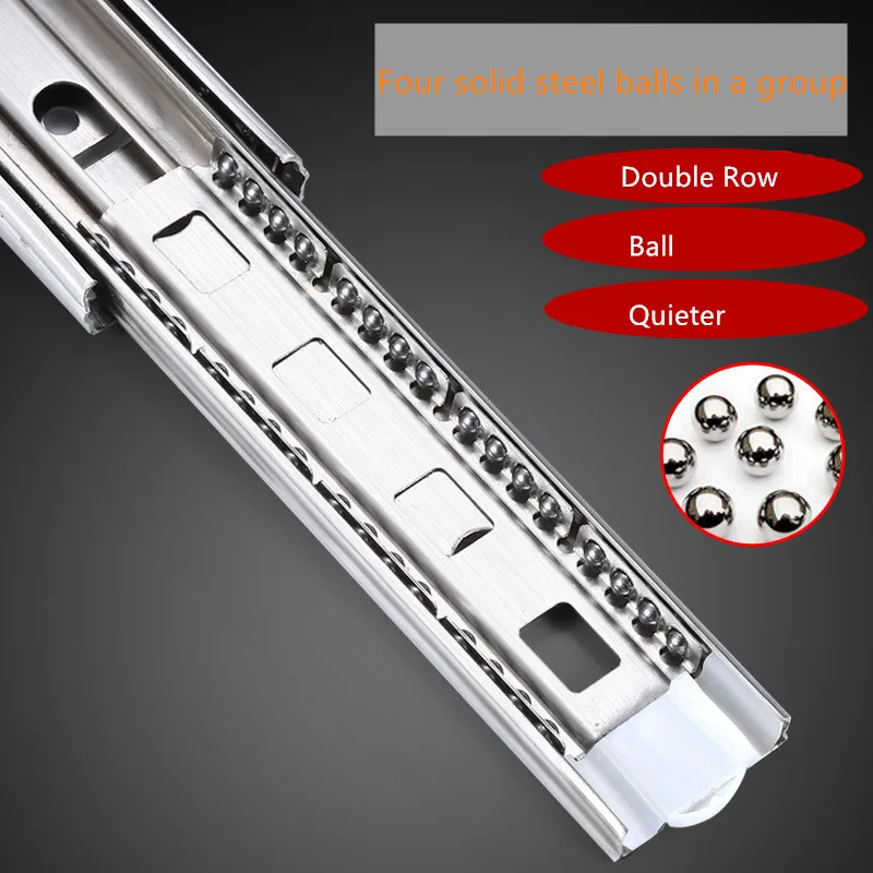 

1@# Mute Stainless Steel Three Section Slide Rail Wardrobe Drawer Thickened Mute Three Fold Buffer Damping Guide Rail