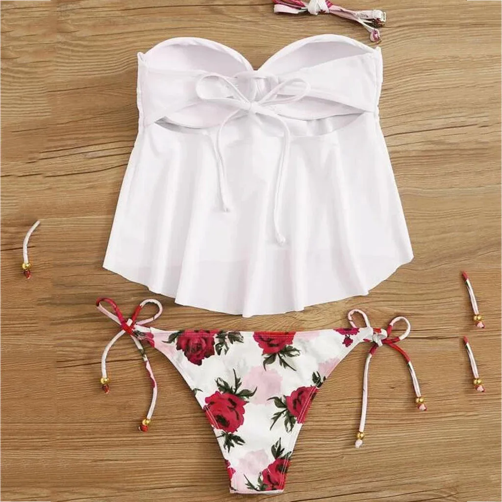 Женский купальник Kancoold из 2 предметов обтягивающий с цветочным принтом и чашками