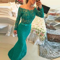 vestido mermaid prom formal evening party gown lace applique pearls long sleeves floor length custom mother of the bride dresses
