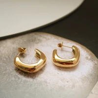 zj minimalist classic irregular hollow chunky statement shaped c hoop earrings for women stainless steel tarnish free jewelry