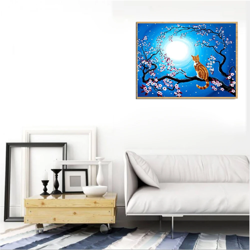 5D Diamond Painting Full Square Round Embroidery Cats Tree Moon Mosaic Animals Pictures Of Rhinestones | Дом и сад
