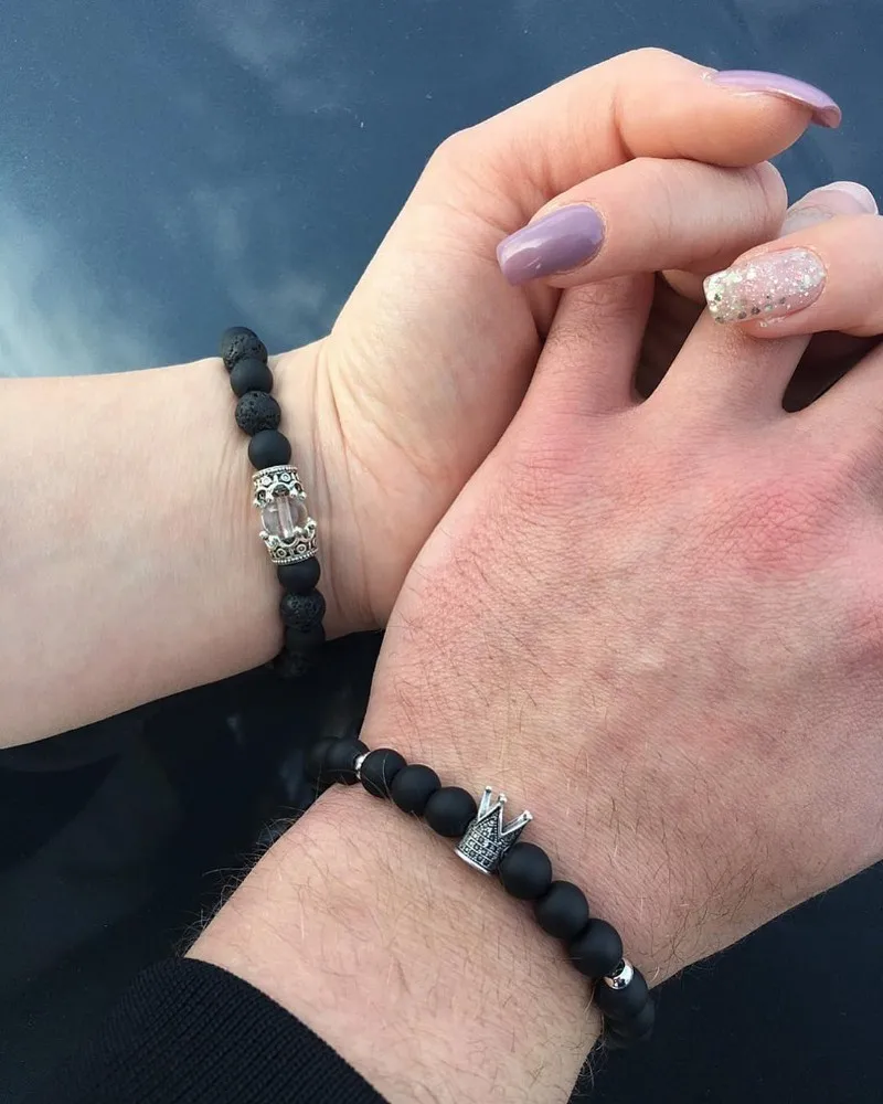 2 шт. пара браслетов для мужчин и женщин Lover ювелирные изделия Очаровательная Корона 8 мм натуральный камень браслеты мужские браслеты для любимой пары подарок