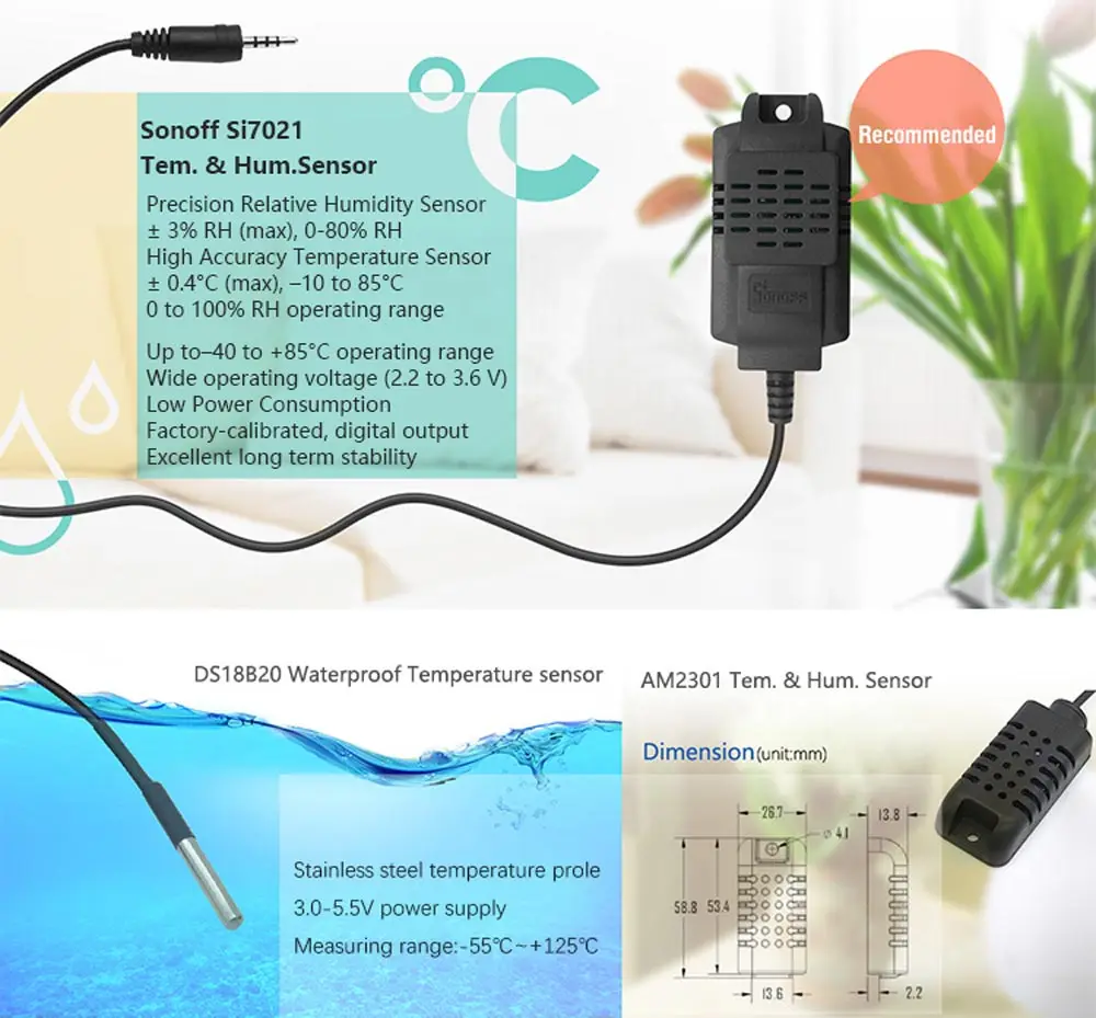 3 шт. SONOFF TH16 Wifi умный переключатель, мониторинг температуры и влажности DS18B20/AM2301/Si7021/AL560 для умного дома