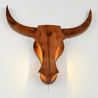 new chinese style creative solid wood bedside lamp ox head wall lamp bedroom simple living room led corridor porch light