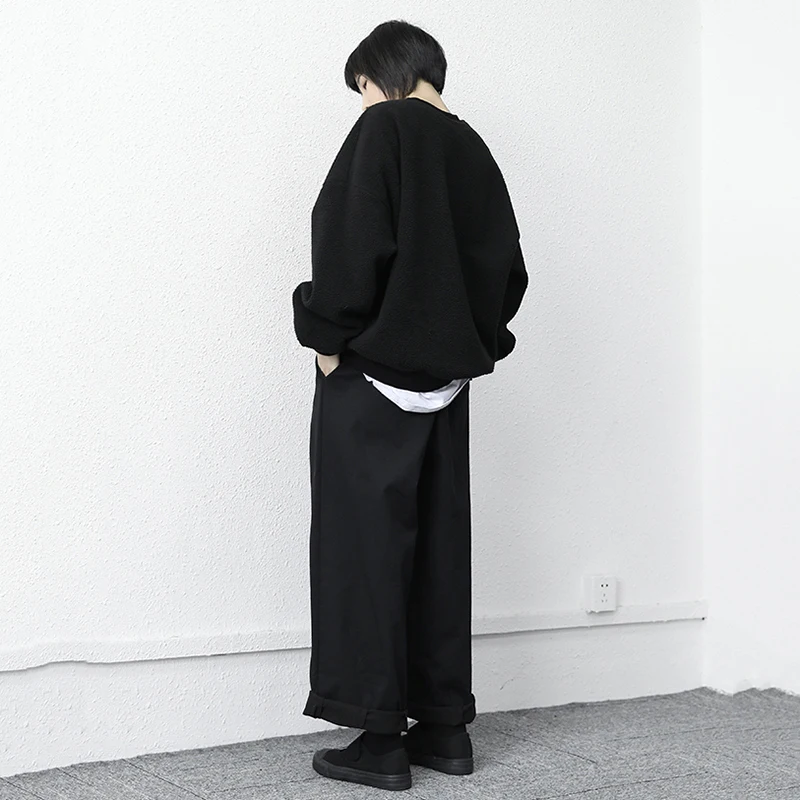 

[EAM] Retro Black With Velvet Lantern High Waist Trousers New Loose Fit Pants Women Fashion Tide Spring Autumn 2021 1DD3508