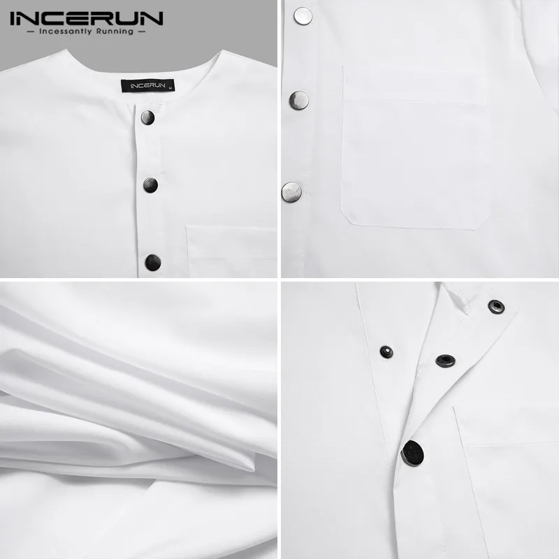 

INCERUN Men Muslim Kaftan Islamic Long Sleeve Solid Pockets Robes 2021 Men Jubba Thobe Middle East Arabic Dubai Thobe Abaya 5XL