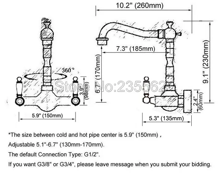 Полированный хромированный настенный смеситель с двойной ручкой для кухонной