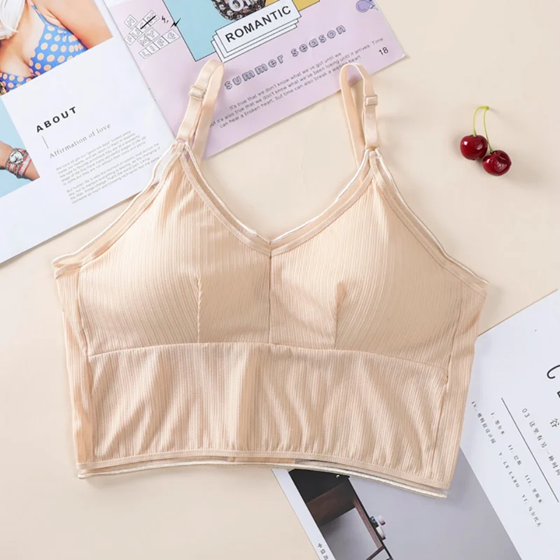 

Women Fashion Wireless Bra Padded Bralette Deep V Triangle Cup Bras Summer Crop Top Ice Silk Tank Top 2020 New