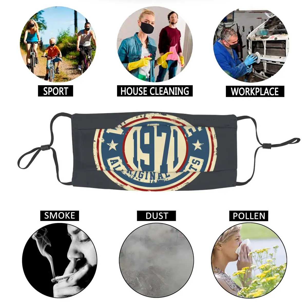 

Vintage 1971 All Original Parts Reusable Mouth Face Mask Print Dust Mask Protection Cover Respirator Mouth Muffle