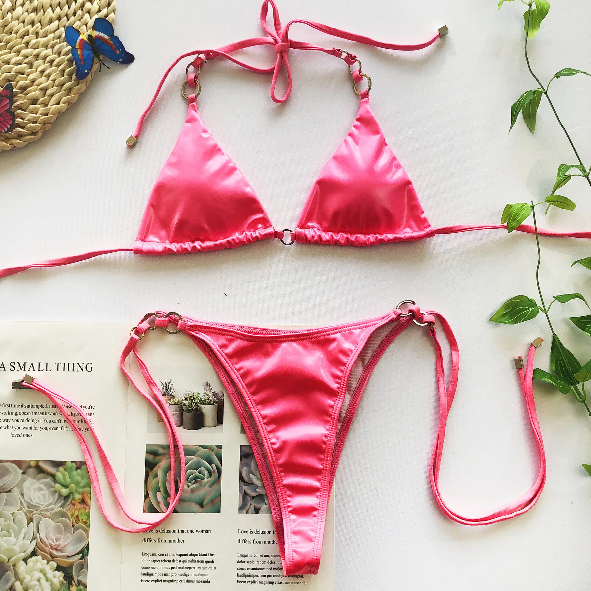 Микро Бикини 2021 сексуальные однотонные оранжевые ярко розовые стринги