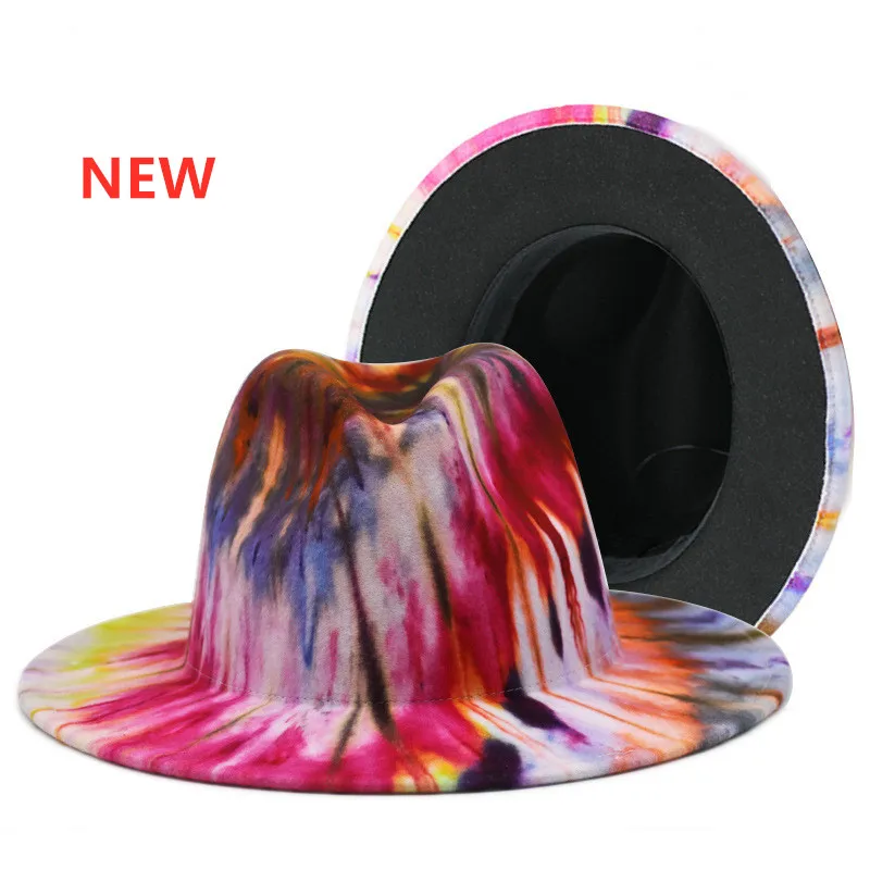 

Fedorat Hat Tie-dye Jazz Hats Cowboy Hat for Women Winter Men Cap Vintage Fashionable Wool Bowler Hat Wholesale