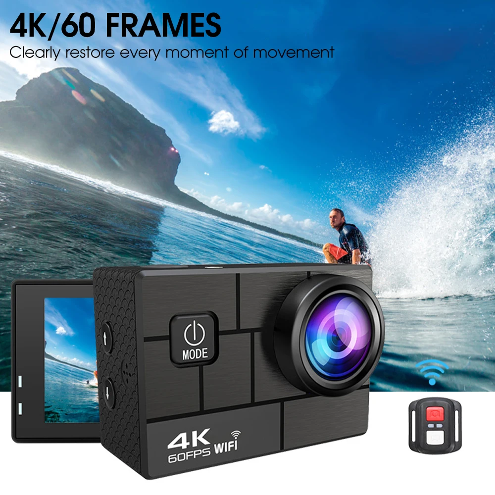 Pаспродажа Портативная Экшн-камера HD 4K Wi-Fi, с сенсорным экраном 2,0 дюйма