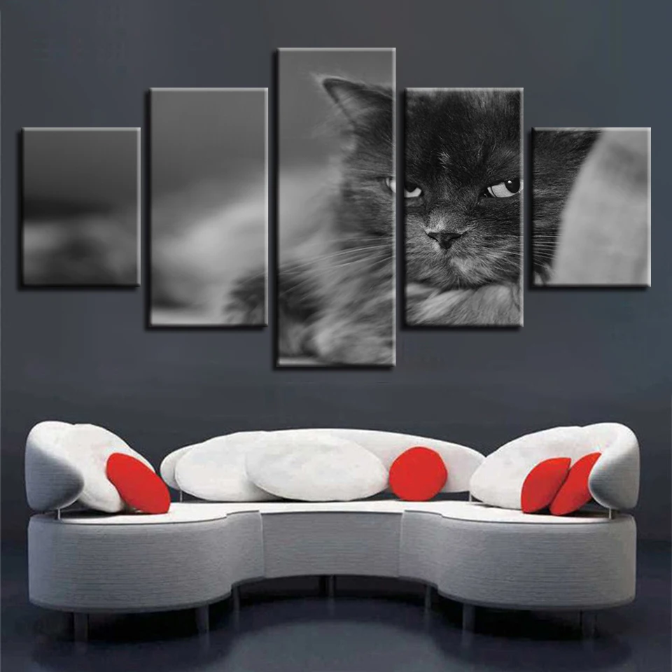 

Painting HD Prints Home Decor 5 Pieces Animal Wall Art Cat Lovely Modular Pictures For Kids Room Canvas Framework Artwork Poster