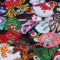 christma santa embroidered patches for clothing thermoadhesive feather badges sequins patch stickers for fabric clothes applique