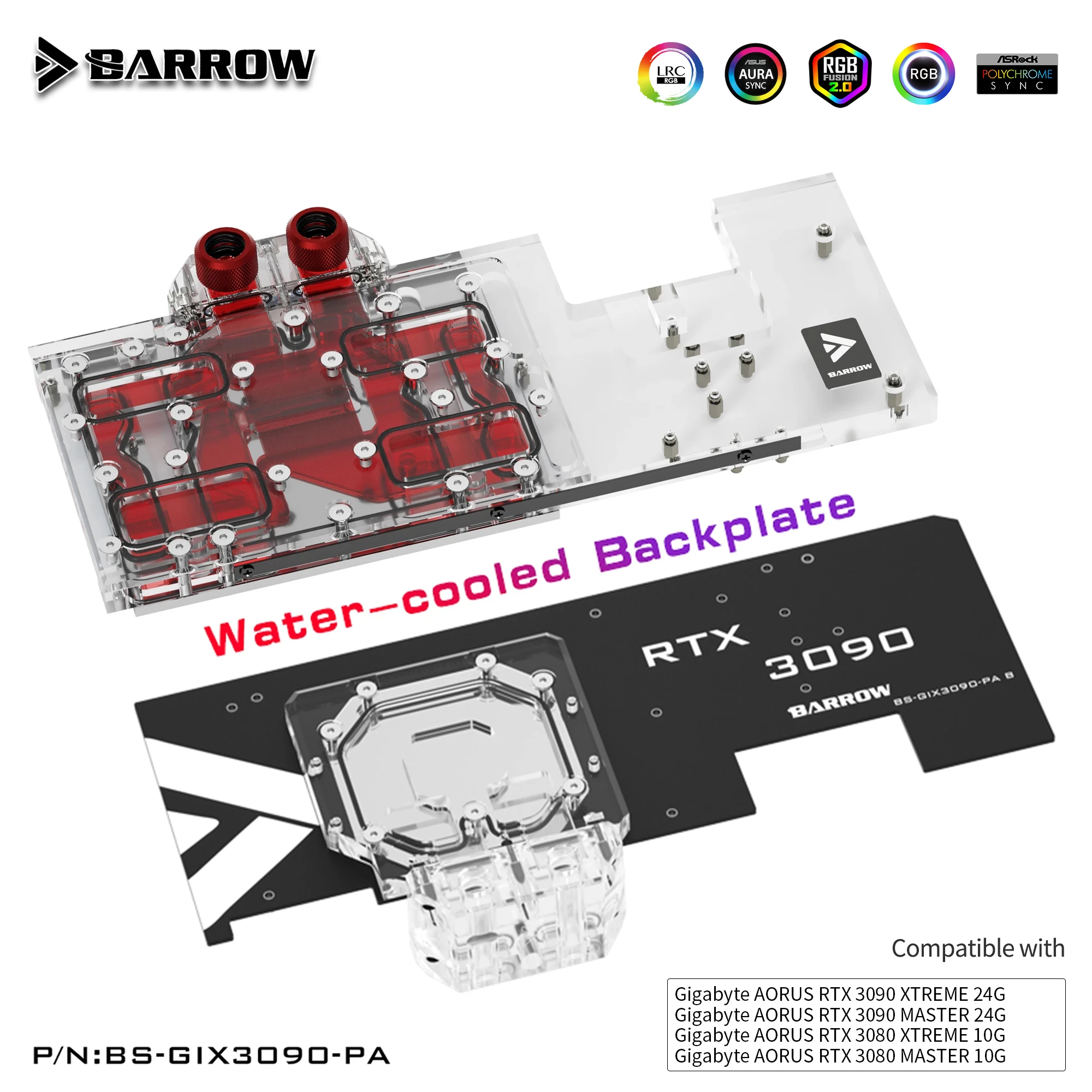 Водяной блок Barrow 3090 3080 GPU для Gigabyte AORUS RTX XTREME полноразмерная объединительная плата