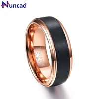 nuncad tungsten carbide wedding ring 8mm men women comfort fit rose gold black brushed finish step bevel edge new hot sell
