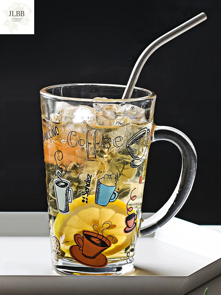 

Glass cup water cup with handle beer cup female household drinking cup drink cup creative personality trend glass bottle