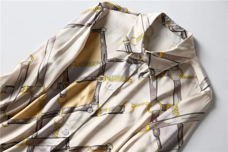 

Europe and the United States women's clothing New spring 2021 Long sleeve lapel chain printing Fashion silk shirt
