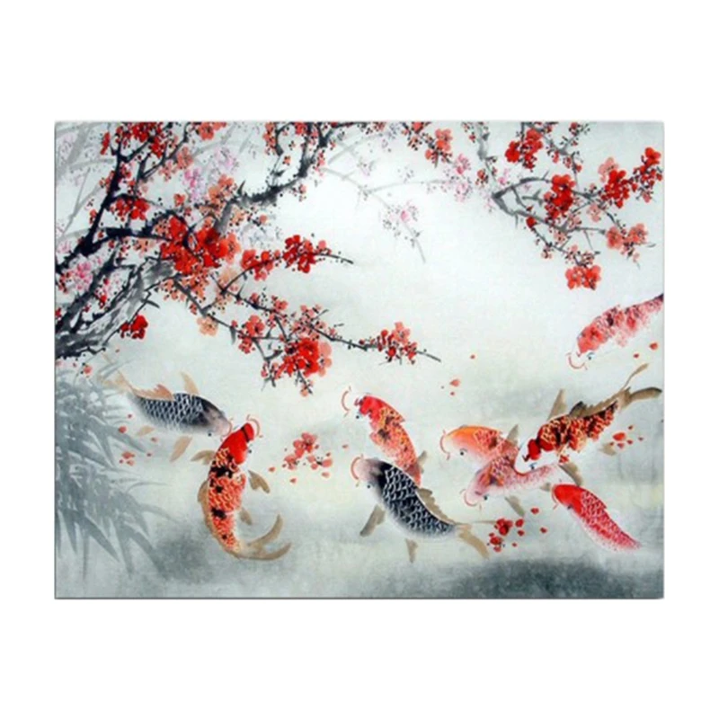 Китайский Lucky Koi слива красный цветок модульные цифровые цвета по номеру на