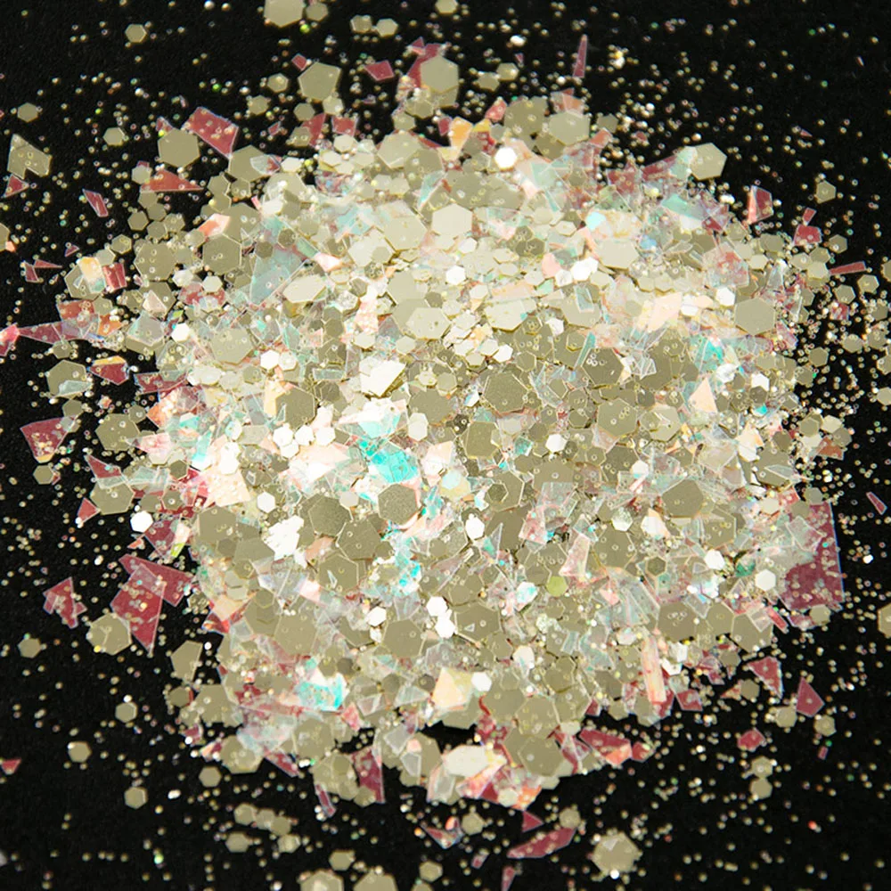 

50g/Bag Nail Art Irregular Sequins Pieces Iridescent Glitter Mix 0.2-3mm Mermaid Supplies For Chunky Glitter Powder Sequins RE#7