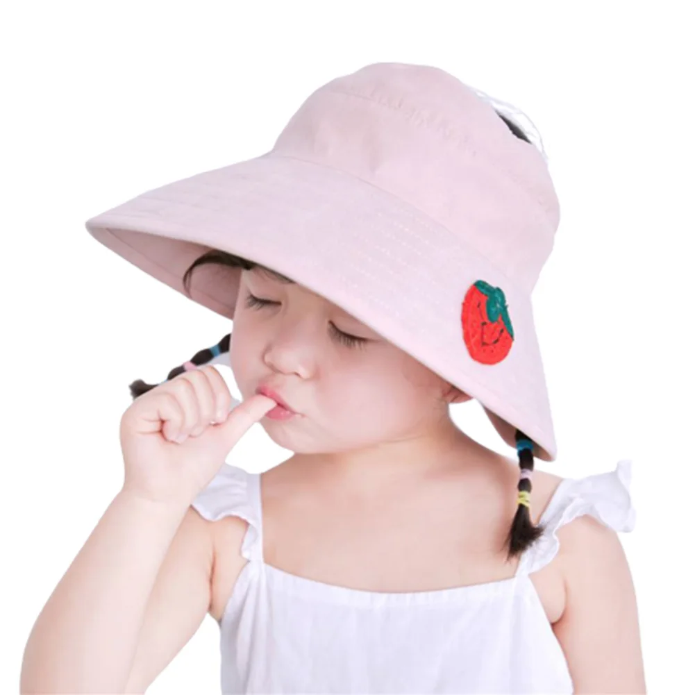 

Cute Cotton Breathable Pineapple Fruit Print Kids Wide Brim Adjustable Sun Hat Empty Top Visor Cap