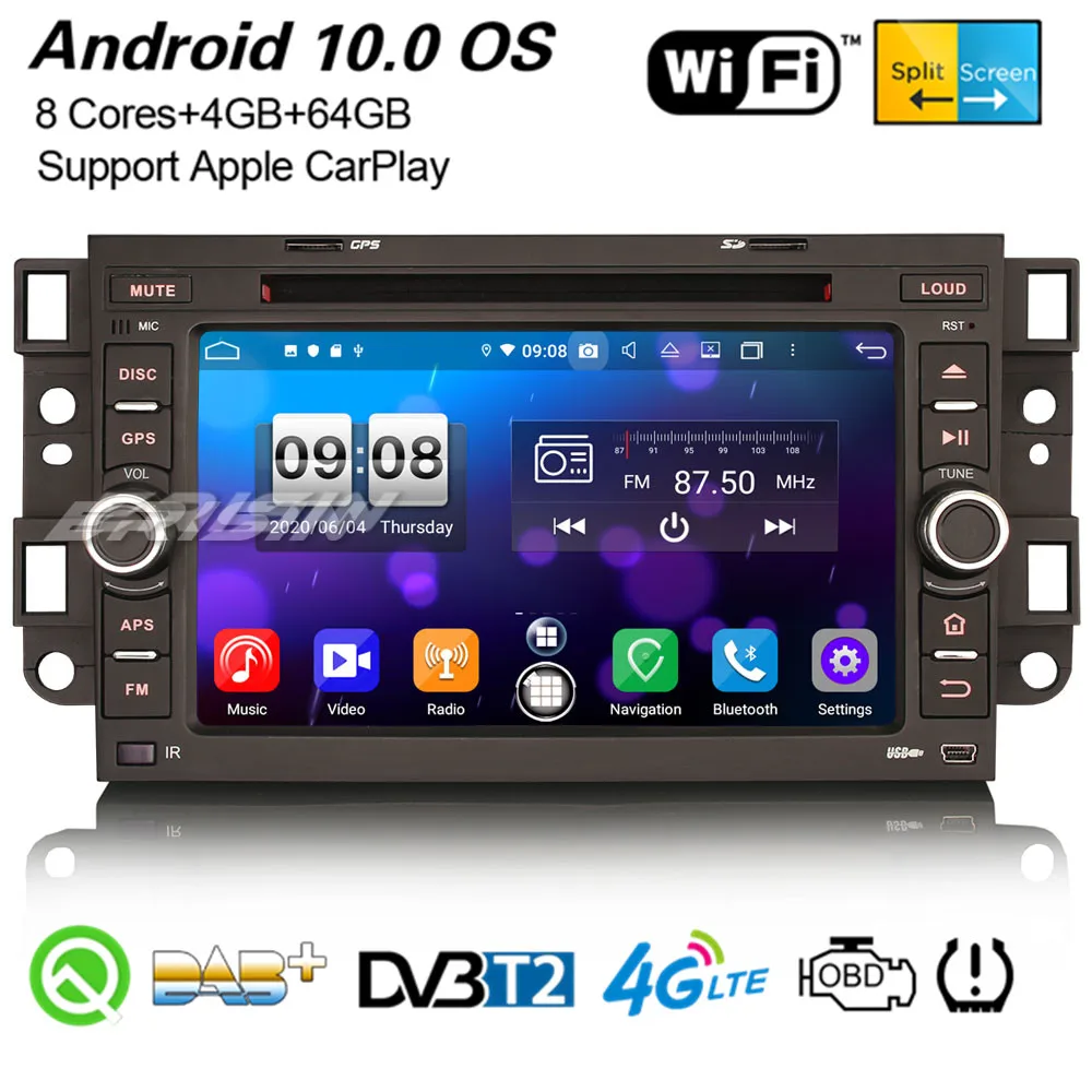 Erisin 8776 8 ядерный Android 10 0 автомобильный стерео Bluetooth DAB + CarPlay OBD2 давления воздуха в