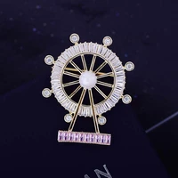fashion luxury sparkling aaa cubic zirconia ferris wheel womens brooches elegant high quality coat metal pins for clothes