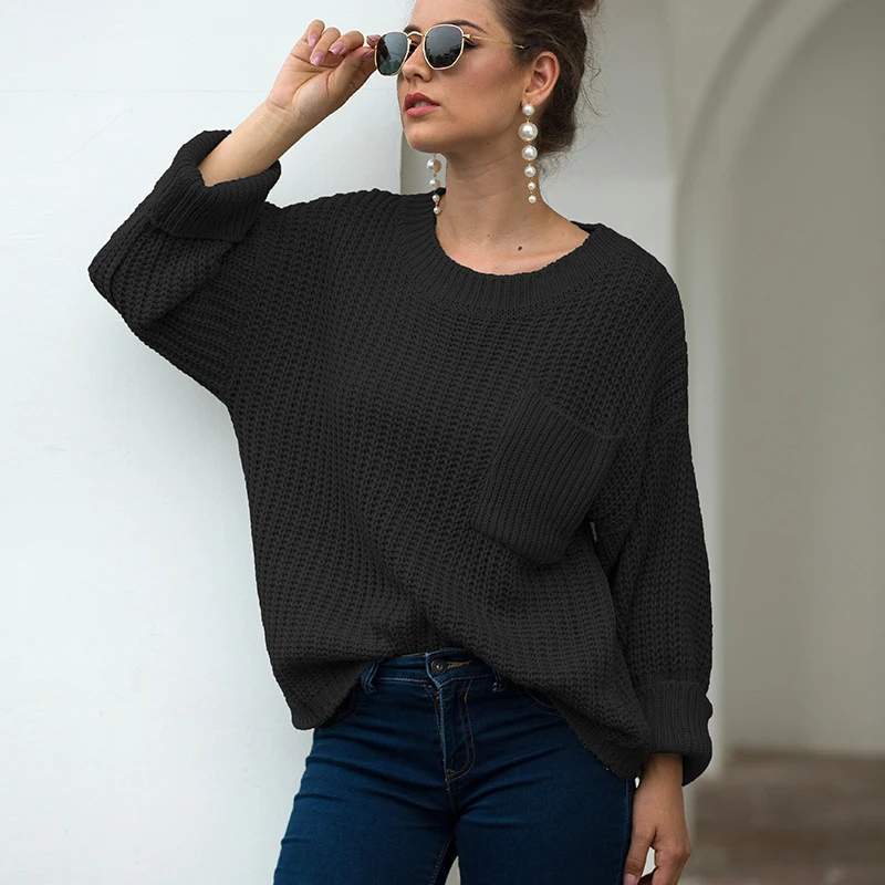 Lucyever Elegant Hollow Out Knitted Sweater Women 2020 Spring Long Sleeve Loose Pullover Woman Casual Solid Color Black Sweaters | Женская