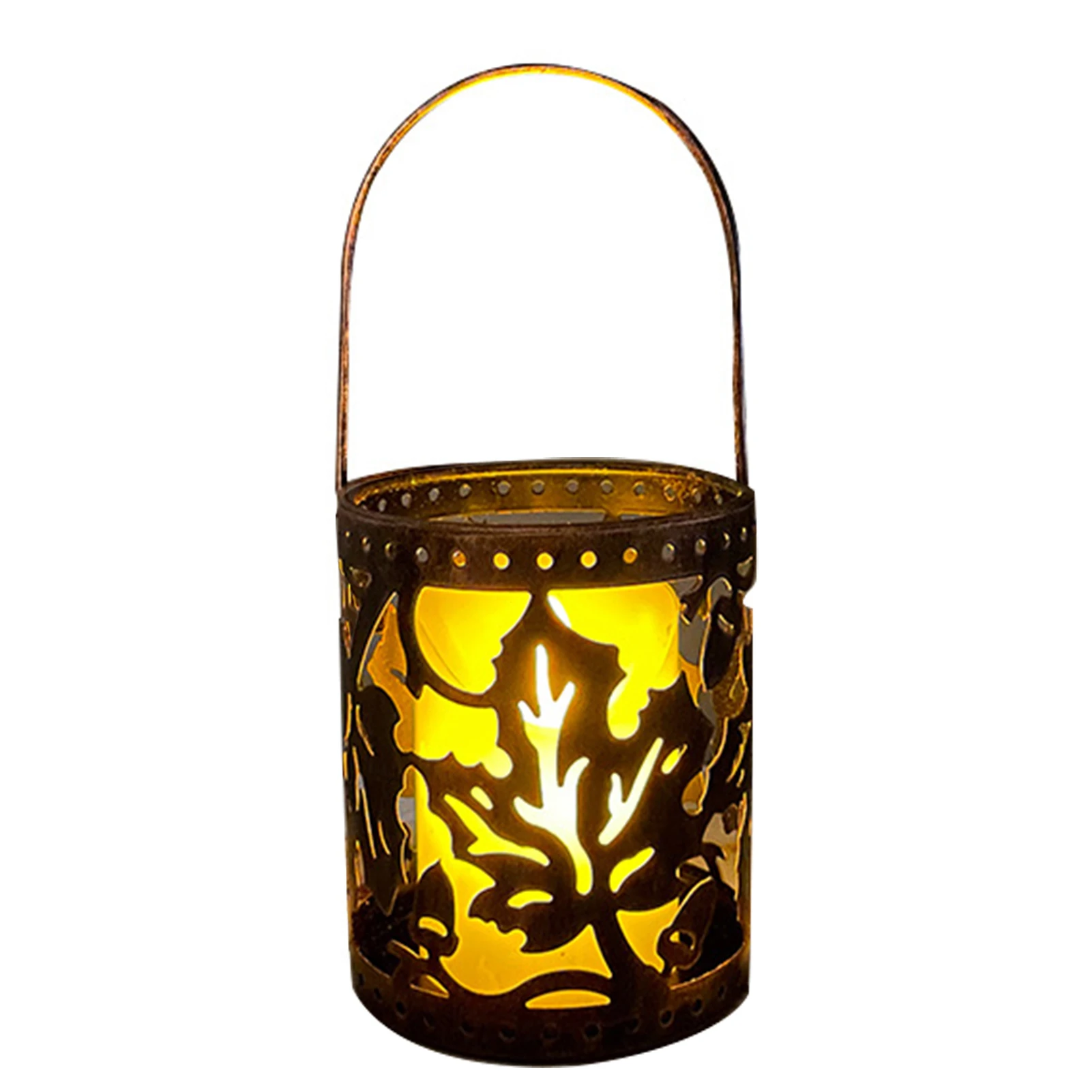 

Warm White Lawn Festival Yard With Led Candle Porch Iron Art Hanging Lantern Halloween Decor Gifts Desktop Carved Party