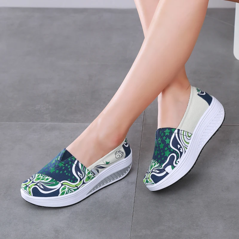

Minika Summer shoes for Women Toning sneaker Slip On Canvas Fitness Walking slimming Shoes Wedge sneakers scarpe sportive donna