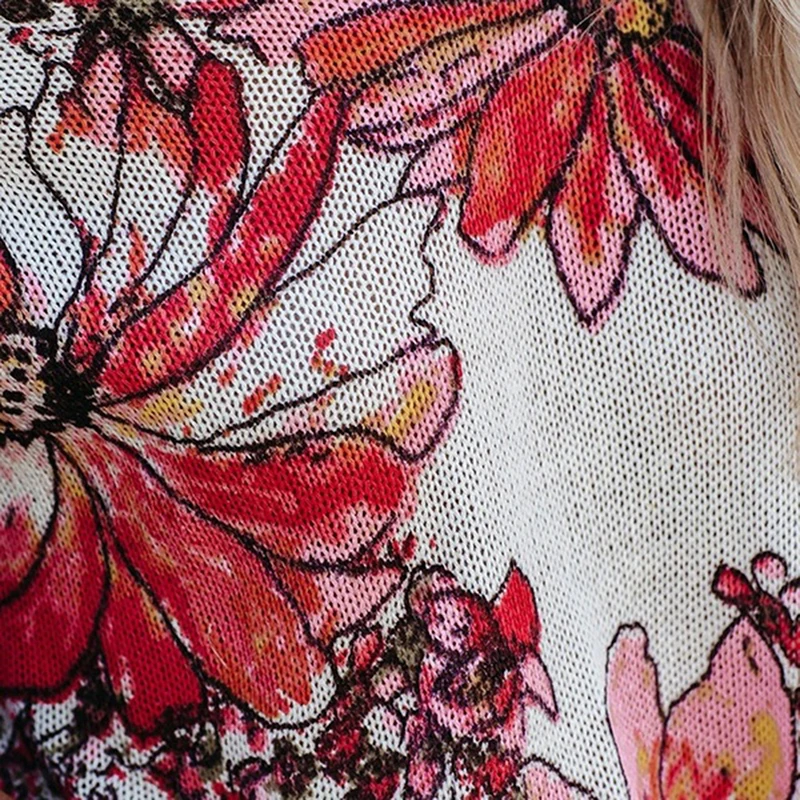 

Casual Women Tops Long Sleeve Flower Sweaters O Neck Flower Print Sweater 2020 Autumn New Knitting Pullovers Plus Size 2XL