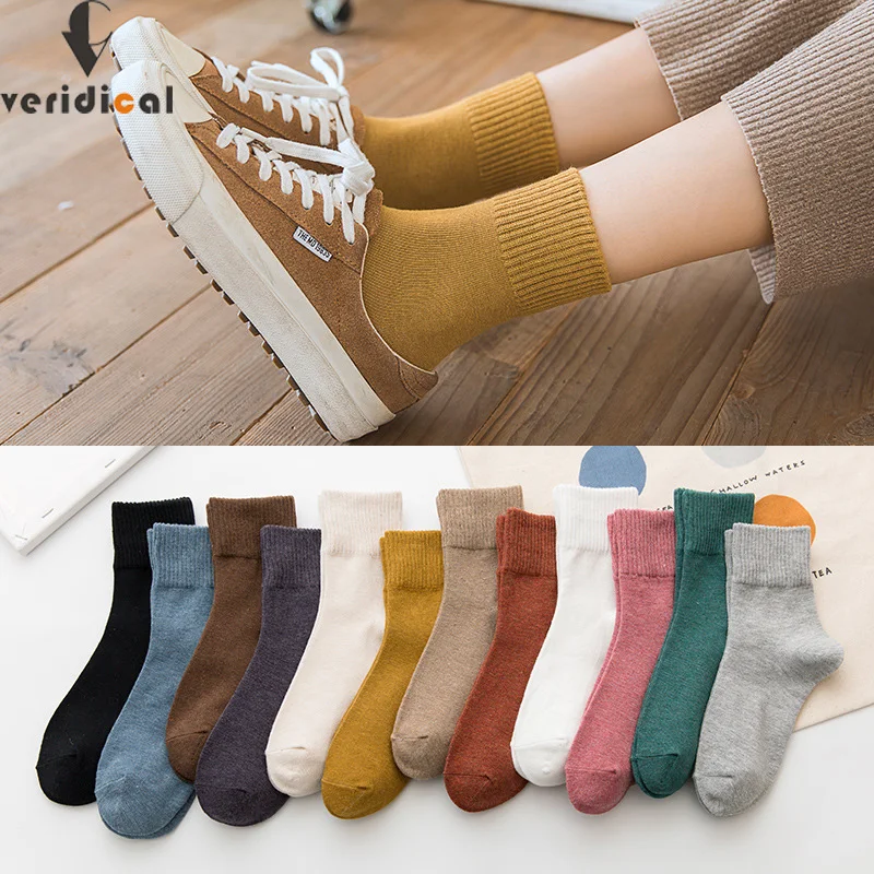 VERIDICAL Woman Socks Cotton Short Good Quality Business Soft Loose Harajuku Diabetic Fluffy Thermal Socks Fashions EU 36-40