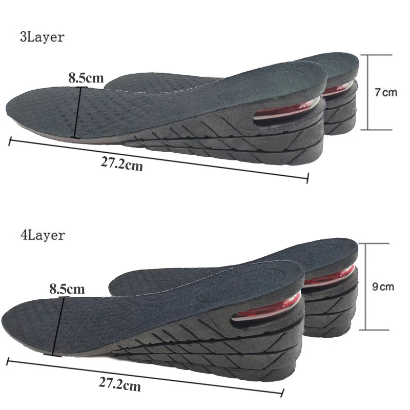 3-9cm Height Increase Insole With Air Cushion Height Lift Taller Support Absorbant Foot Pad Adjustable Cut Shoe Heel Insert
