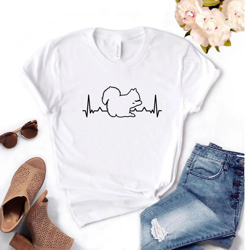 

Women T Shirt Squirrel Heartbeat Print Tshirt Women Short Sleeve O Neck Loose T-shirt Ladies Summer Causal Tee Shirt Clothes