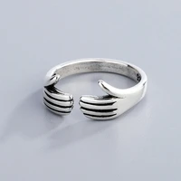 give me a hug ring retro personality silver plated hands open ring charming womens dinner party friendship jewelry