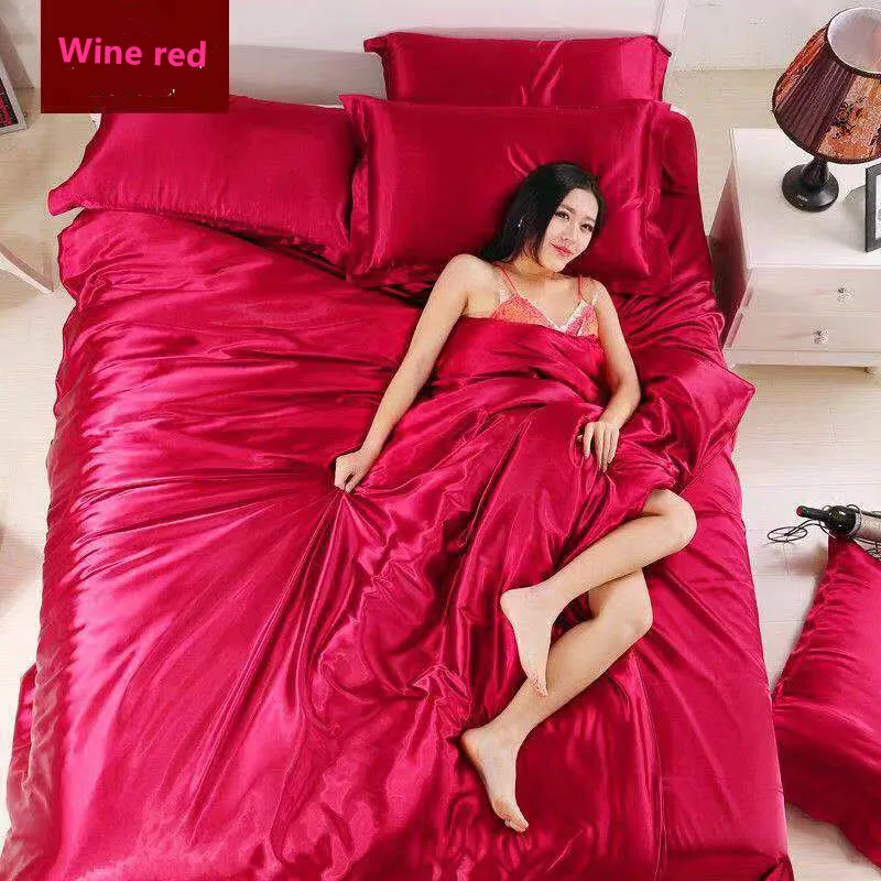 2019 New multi-color ice silk 4 piece set bedding high quality satin soft comfortable bed sets | Дом и сад