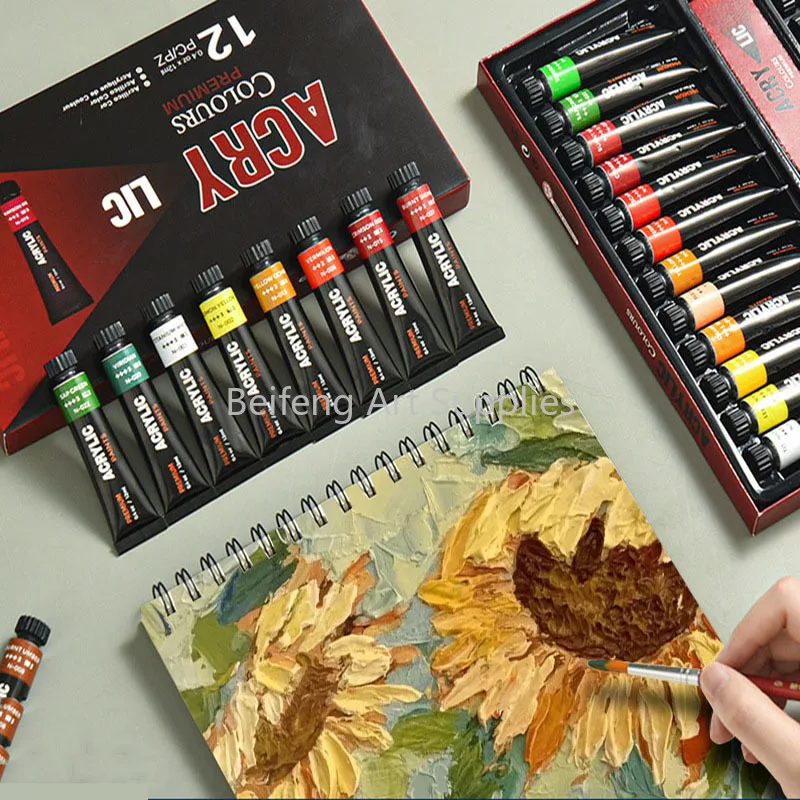 

Acrylic Paints 12/24 Colors Professional Brush Set 12ml Tubes Artist Drawing Painting Pigment Hand Painted Wall Paint DIY