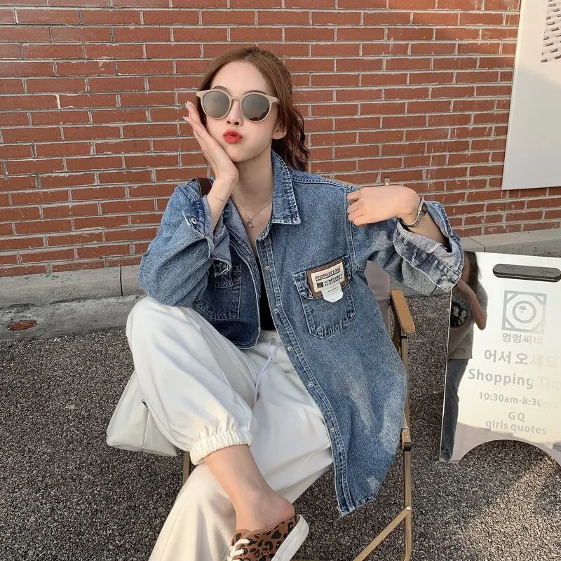 

Mid length Denim Jacket Women's spring and summer Korean loose and versatile student BF thin jacket top fashion brand