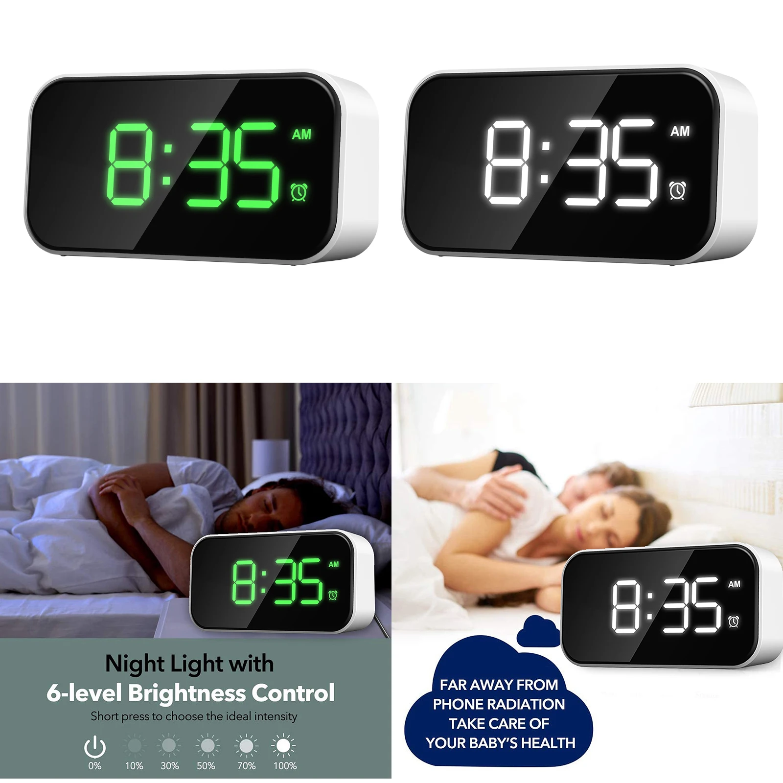 

Alarm Clock Digital Electronic Smart Mechanical LED Display Time Table Desk Kids Bedroom Large Number Table Clock Gifts