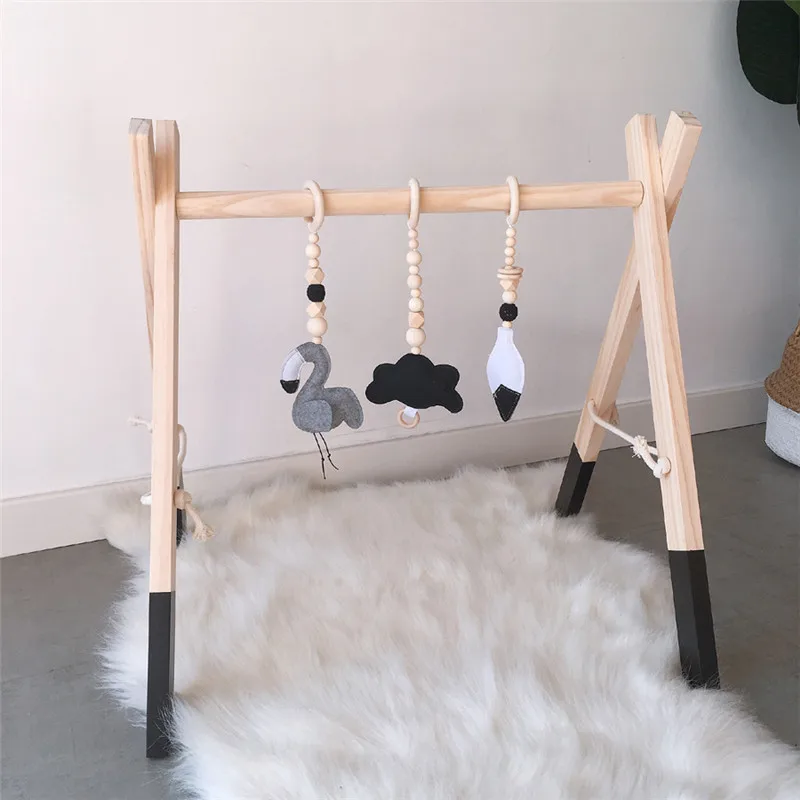 3PCS Nordic Baby Decor Wooden Gym Wall Hanging Toy Baby Room Gym Toy Wooden Beads Ornaments Nursery Tent Hanging Decoration