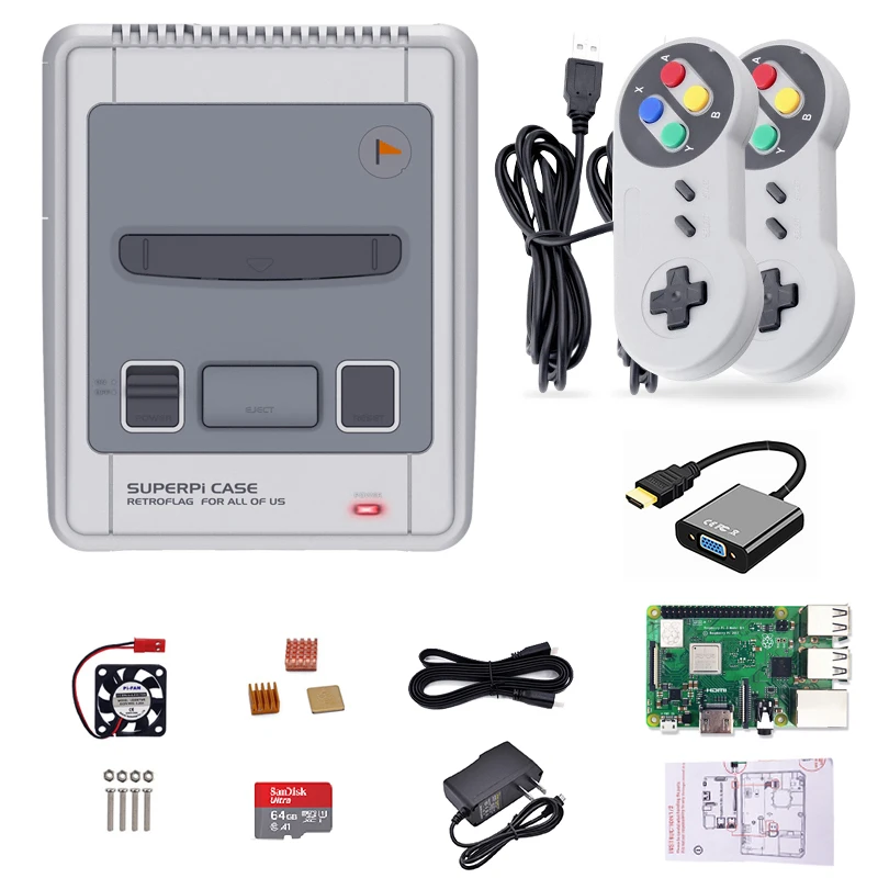 Retroflag SUPERPi Raspberry Pi 3B игровая консоль ТВ игровая машина предустановка 15000 Ретро игры с HDMI на VGA 2 контроллеры