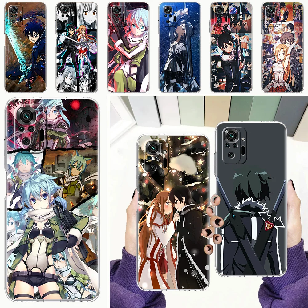 

Luxury Phone Case For Xiaomi Redmi Note 9S 9 8 10 Pro 7 8T 9C 9A 8A K40 Soft Silicone Clear Cover Sword Art Online Anime kirito