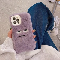 korean cute funny fur fluffy phone case for iphone 13 12 11 pro max x xs xr 7 8 plus winter warm girl cover soft plush coque